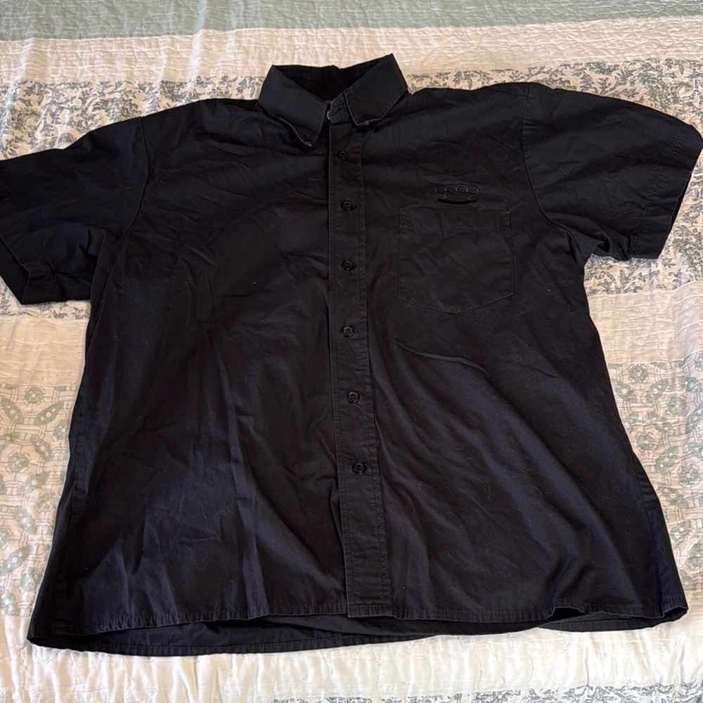 Black Casual Button Down Shirt with Short Sleeves